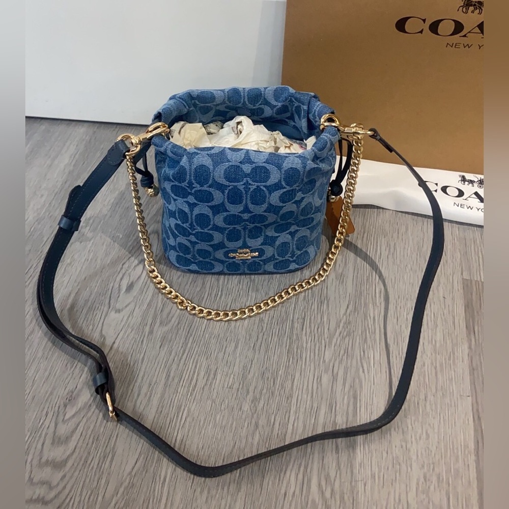 Coach Denim Signature Mini Crossbody Bucket Bag - Picture 2 of 9